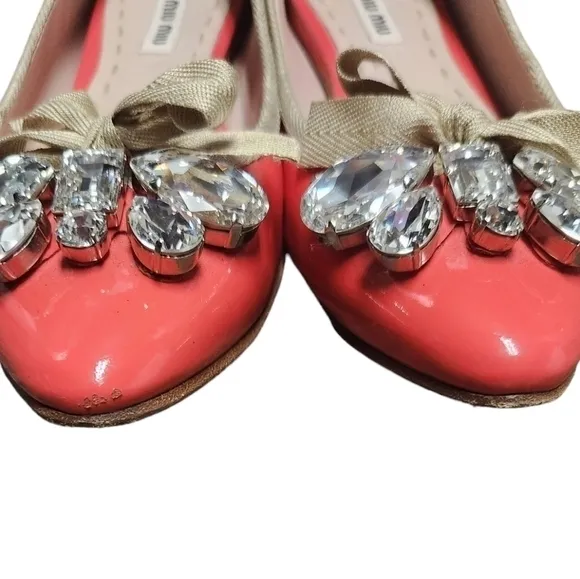 MIU MIU POINTED TOE CRYSTAL‎ BOW BALLET FLATS 5.5