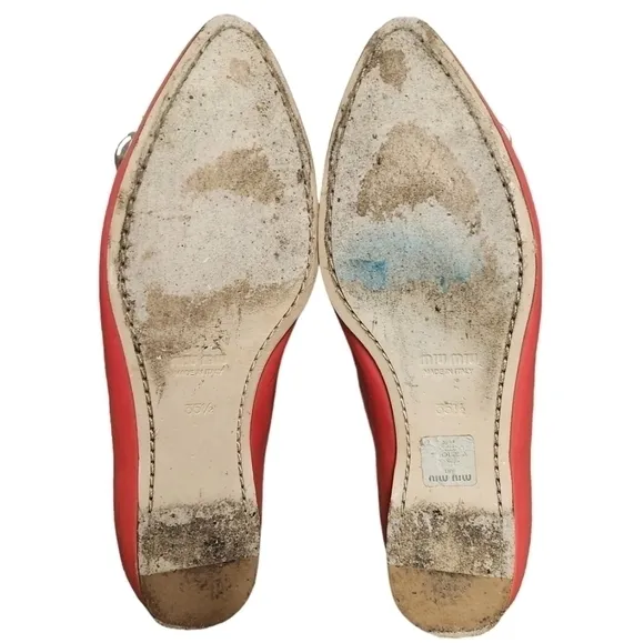 MIU MIU POINTED TOE CRYSTAL‎ BOW BALLET FLATS 5.5