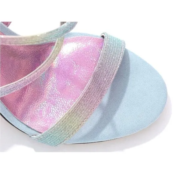 Mix No 6 Mesha Rainbow Sherbet Sparkle Tie Up Strappy Stiletto Heel Sandals