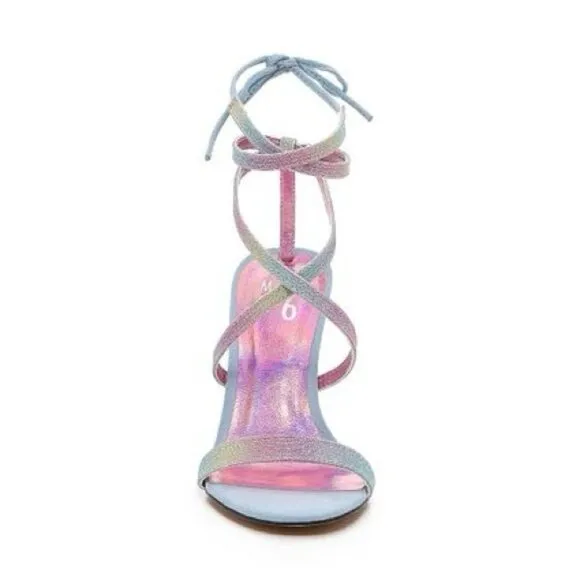 Mix No 6 Mesha Rainbow Sherbet Sparkle Tie Up Strappy Stiletto Heel Sandals