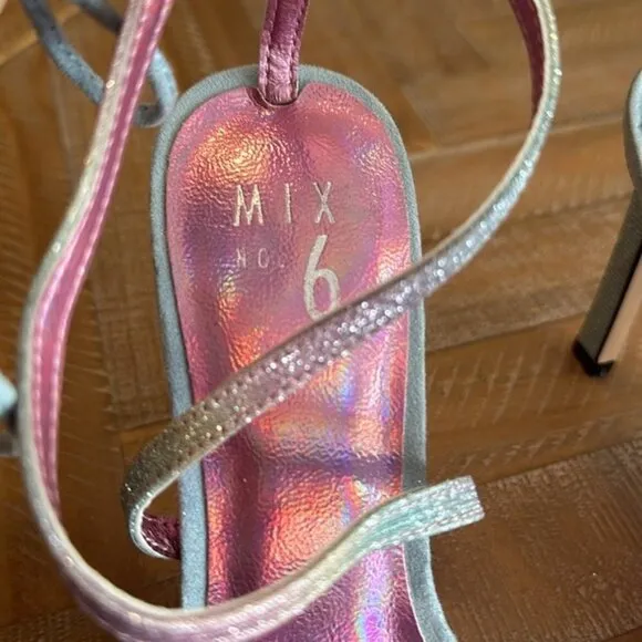 Mix No 6 Mesha Rainbow Sherbet Sparkle Tie Up Strappy Stiletto Heel Sandals