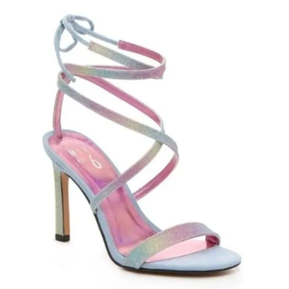 Mix No 6 Mesha Rainbow Sherbet Sparkle Tie Up Strappy Stiletto Heel Sandals