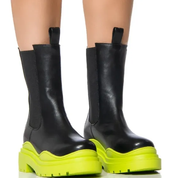 Miz Lime Bottom AZALEA WANG Ghosted Flatform Chelsea Rain Snow Boot 7 7.5 8.5