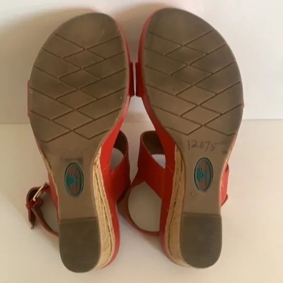 𝅺Montana tangerine orange leather sling back adjustable strap wedge espadrilles