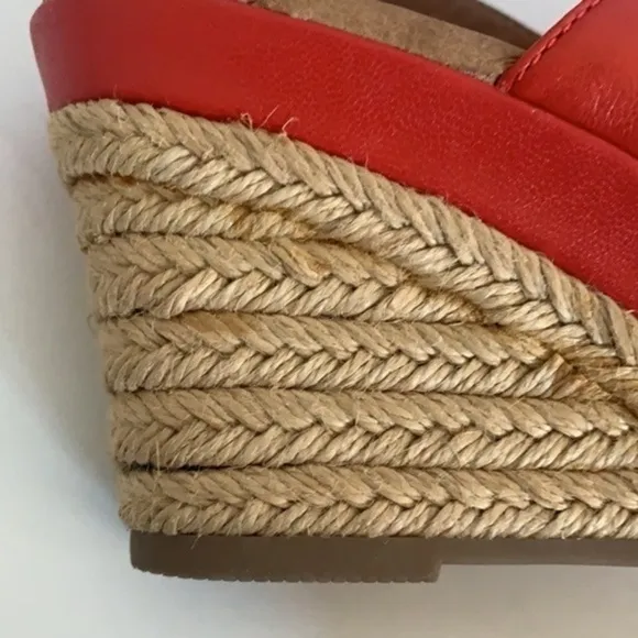 𝅺Montana tangerine orange leather sling back adjustable strap wedge espadrilles