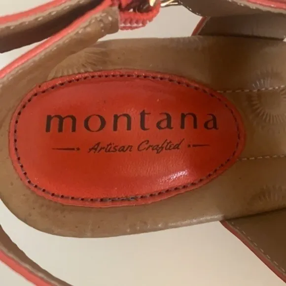𝅺Montana tangerine orange leather sling back adjustable strap wedge espadrilles
