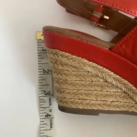 𝅺Montana tangerine orange leather sling back adjustable strap wedge espadrilles