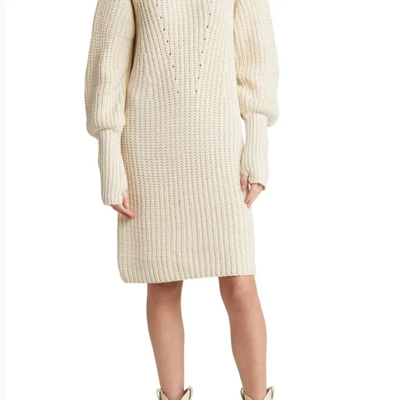 Moon River Sweater Dress Button Detail Turtleneck Cream Color NWOT
