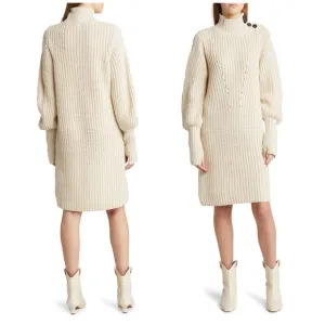 Moon River Sweater Dress Button Detail Turtleneck Cream Color NWOT
