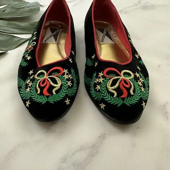 Mootsies Tootsies Womens Vintage 90s Christmas Ballet Flats Size 7.5 Velvet