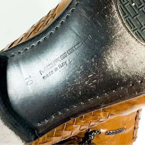 Moreschi Made in Italy Brown Woven Leather Tassel Loafers Men's Size 10