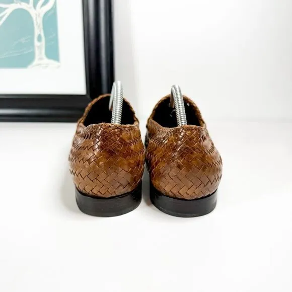 Moreschi Made in Italy Brown Woven Leather Tassel Loafers Men's Size 10