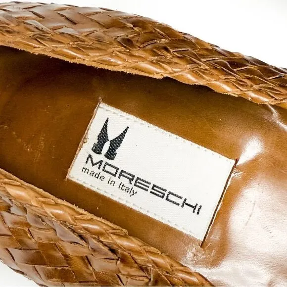 Moreschi Made in Italy Brown Woven Leather Tassel Loafers Men's Size 10