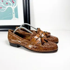 Moreschi Made in Italy Brown Woven Leather Tassel Loafers Men's Size 10