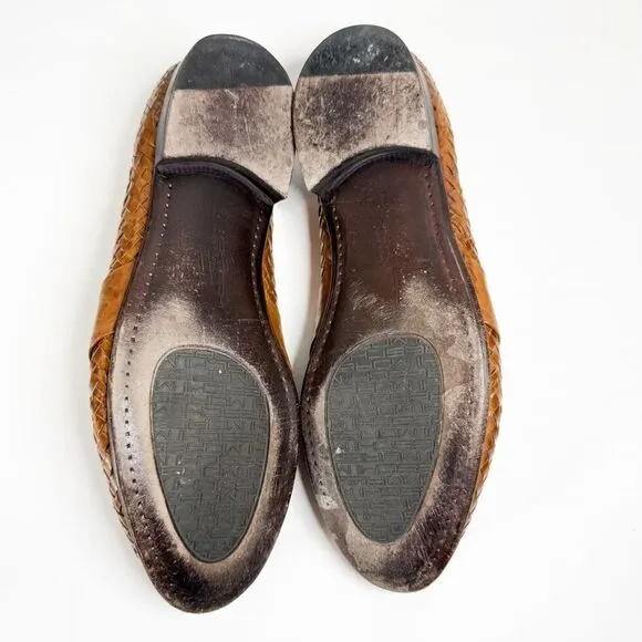 Moreschi Made in Italy Brown Woven Leather Tassel Loafers Men's Size 10