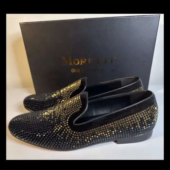 Moretti Black Label Fabian Silver Rhinestone Red Bottom Men's Shoe Size 9 NEW