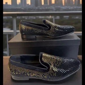Moretti Black Label Fabian Silver Rhinestone Red Bottom Men's Shoe Size 9 NEW