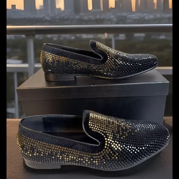 Moretti Black Label Fabian Silver Rhinestone Red Bottom Men's Shoe Size 9 NEW