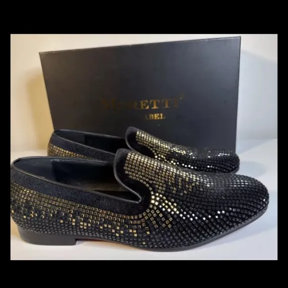 Moretti Black Label Fabian Silver Rhinestone Red Bottom Men's Shoe Size 9 NEW