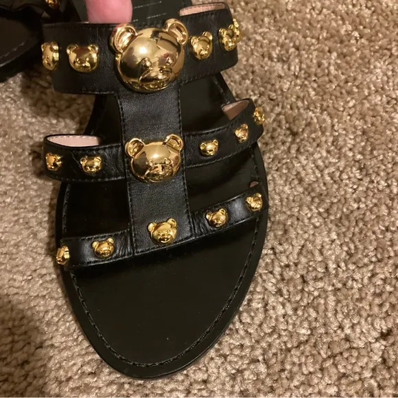 Moschino Calfskin Teddy Studs flat sandals