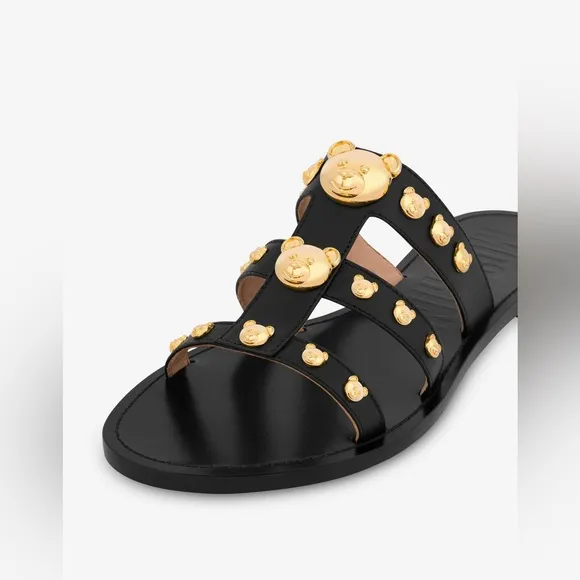 Moschino Calfskin Teddy Studs flat sandals