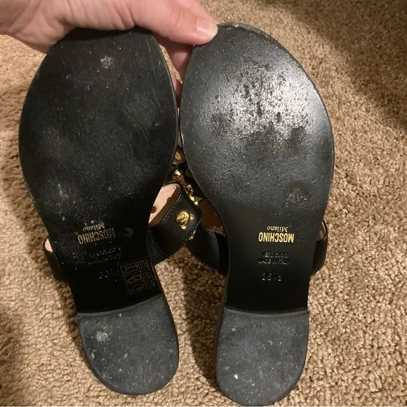 Moschino Calfskin Teddy Studs flat sandals