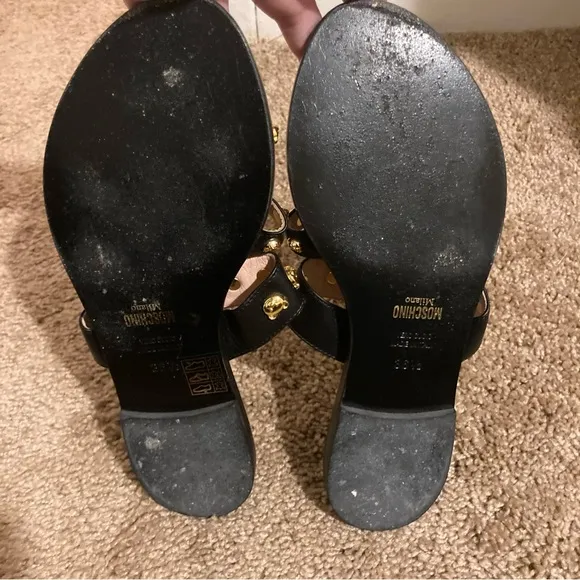 Moschino Calfskin Teddy Studs flat sandals