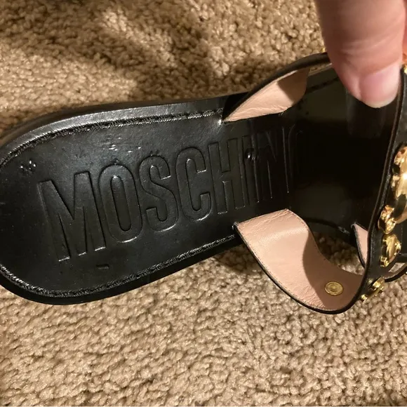 Moschino Calfskin Teddy Studs flat sandals