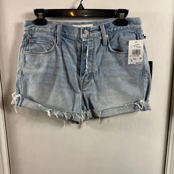 MOTHERThe Fly Cut Proper Shorts frayed hem denim shorts. Retail $218