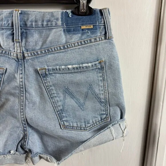MOTHERThe Fly Cut Proper Shorts frayed hem denim shorts. Retail $218