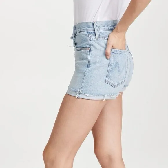 MOTHERThe Fly Cut Proper Shorts frayed hem denim shorts. Retail $218