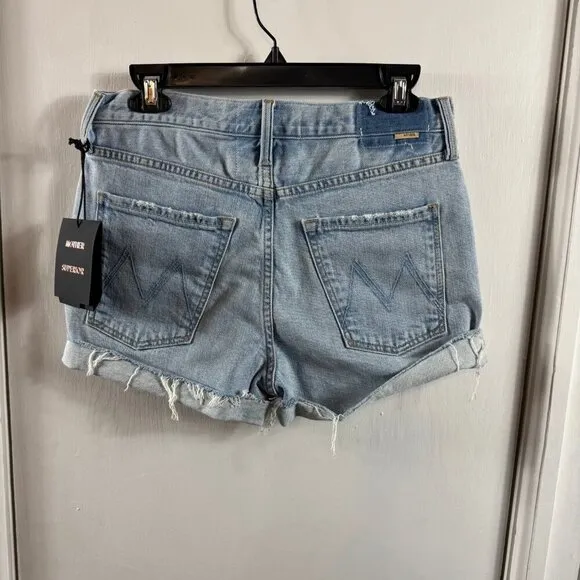 MOTHERThe Fly Cut Proper Shorts frayed hem denim shorts. Retail $218