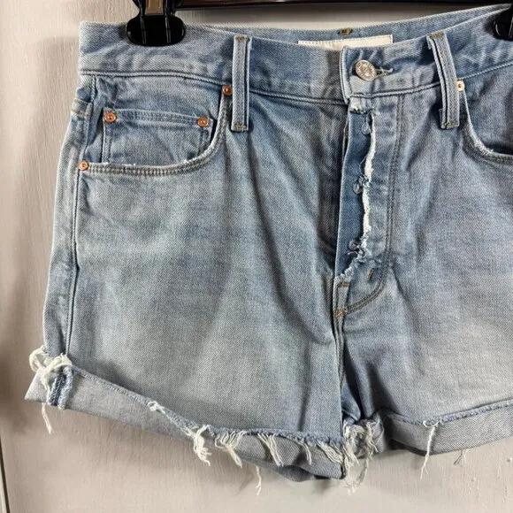MOTHERThe Fly Cut Proper Shorts frayed hem denim shorts. Retail $218