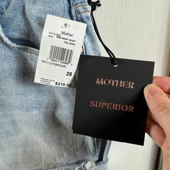 MOTHERThe Fly Cut Proper Shorts frayed hem denim shorts. Retail $218