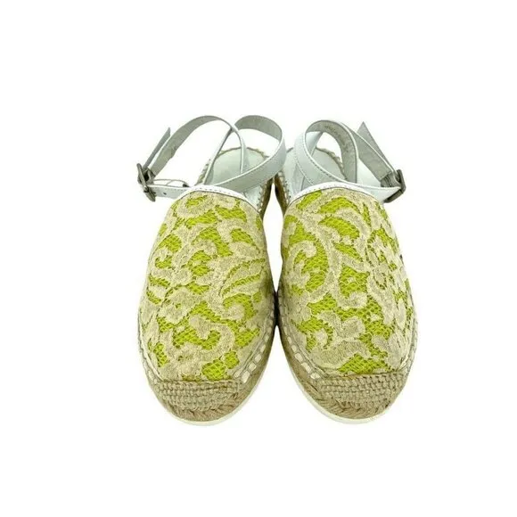 My Twin Twinset D'Orsay Lime Green Lace Leather Espadrilles Sz 37 US 6.5 US NIB