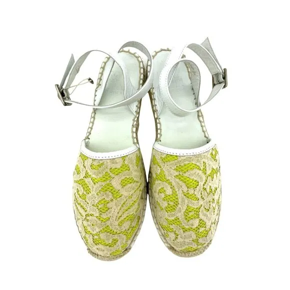 My Twin Twinset D'Orsay Lime Green Lace Leather Espadrilles Sz 37 US 6.5 US NIB
