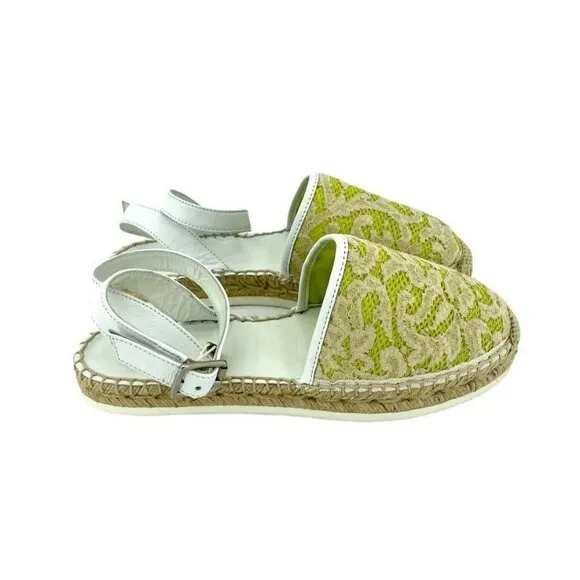 My Twin Twinset D'Orsay Lime Green Lace Leather Espadrilles Sz 37 US 6.5 US NIB