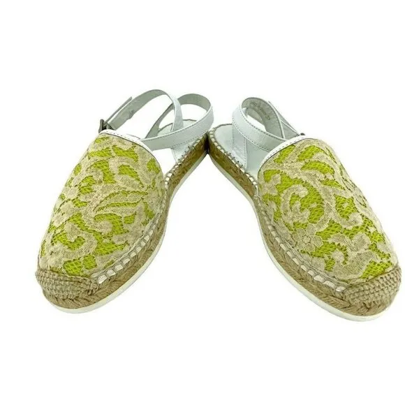 My Twin Twinset D'Orsay Lime Green Lace Leather Espadrilles Sz 37 US 6.5 US NIB