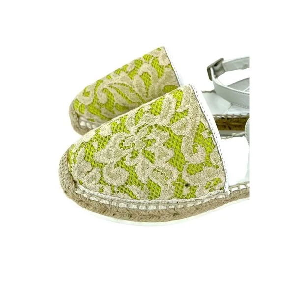 My Twin Twinset D'Orsay Lime Green Lace Leather Espadrilles Sz 37 US 6.5 US NIB