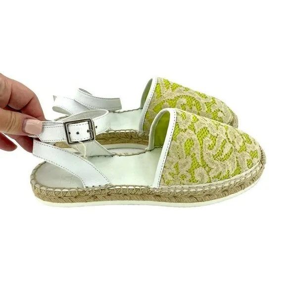 My Twin Twinset D'Orsay Lime Green Lace Leather Espadrilles Sz 37 US 6.5 US NIB