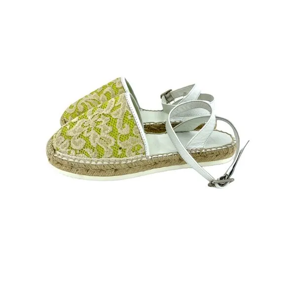 My Twin Twinset D'Orsay Lime Green Lace Leather Espadrilles Sz 37 US 6.5 US NIB