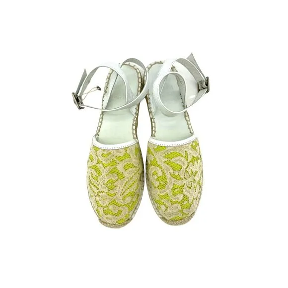 My Twin Twinset D'Orsay Lime Green Lace Leather Espadrilles Sz 37 US 6.5 US NIB