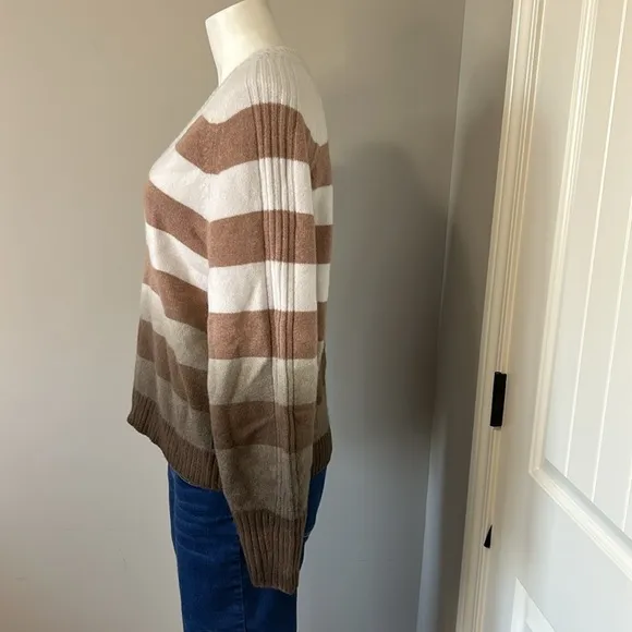 NAADAM Dip Dye Striped Raglan V Neck Frost Gray Mocha Cashmere Wool Sz S NEW