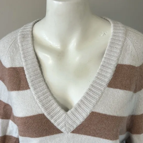 NAADAM Dip Dye Striped Raglan V Neck Frost Gray Mocha Cashmere Wool Sz S NEW