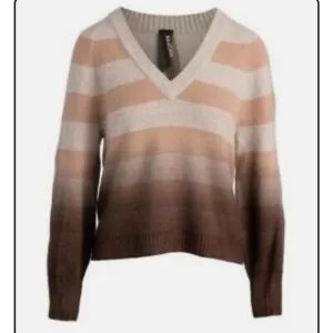 NAADAM Dip Dye Striped Raglan V Neck Frost Gray Mocha Cashmere Wool Sz S NEW