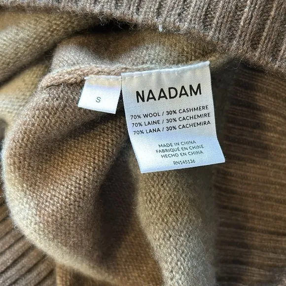 NAADAM Dip Dye Striped Raglan V Neck Frost Gray Mocha Cashmere Wool Sz S NEW