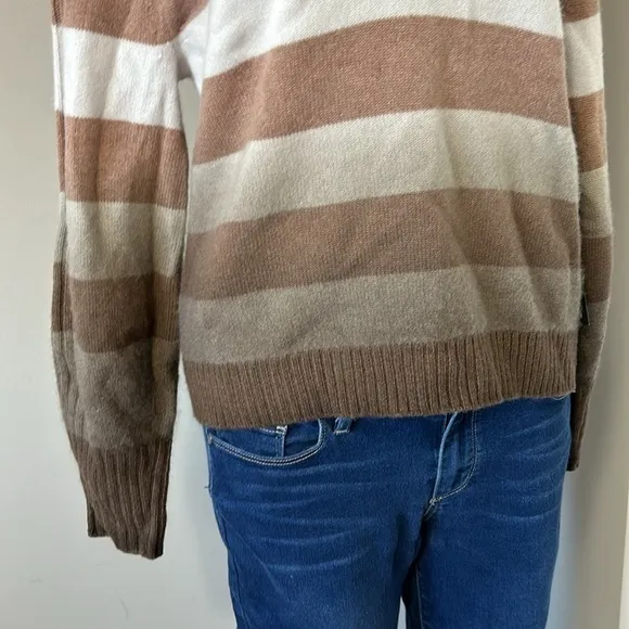 NAADAM Dip Dye Striped Raglan V Neck Frost Gray Mocha Cashmere Wool Sz S NEW