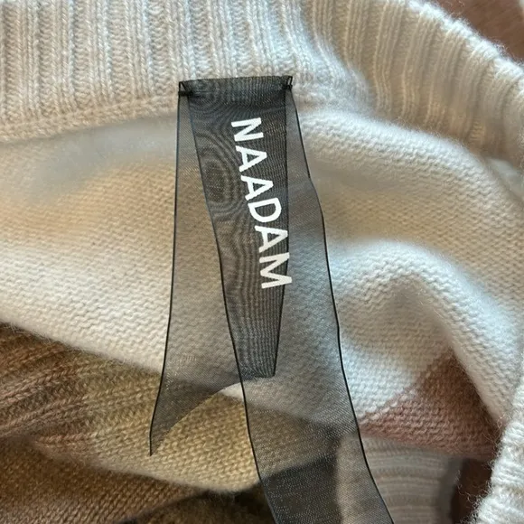 NAADAM Dip Dye Striped Raglan V Neck Frost Gray Mocha Cashmere Wool Sz S NEW