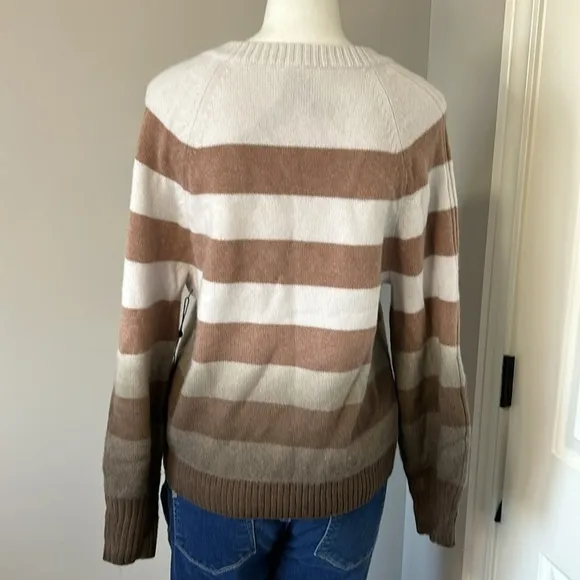 NAADAM Dip Dye Striped Raglan V Neck Frost Gray Mocha Cashmere Wool Sz S NEW
