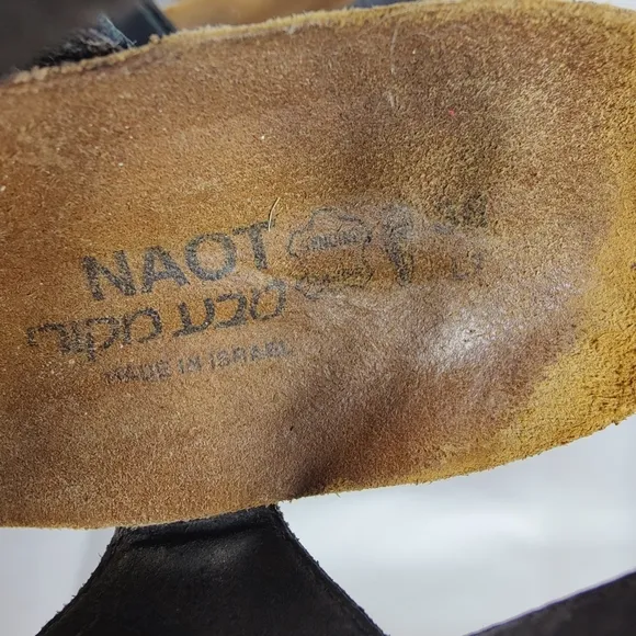 NAOT Canaan Black Tan Leather Strappy Wedge Sandals Casual Women's Shoes Size 7